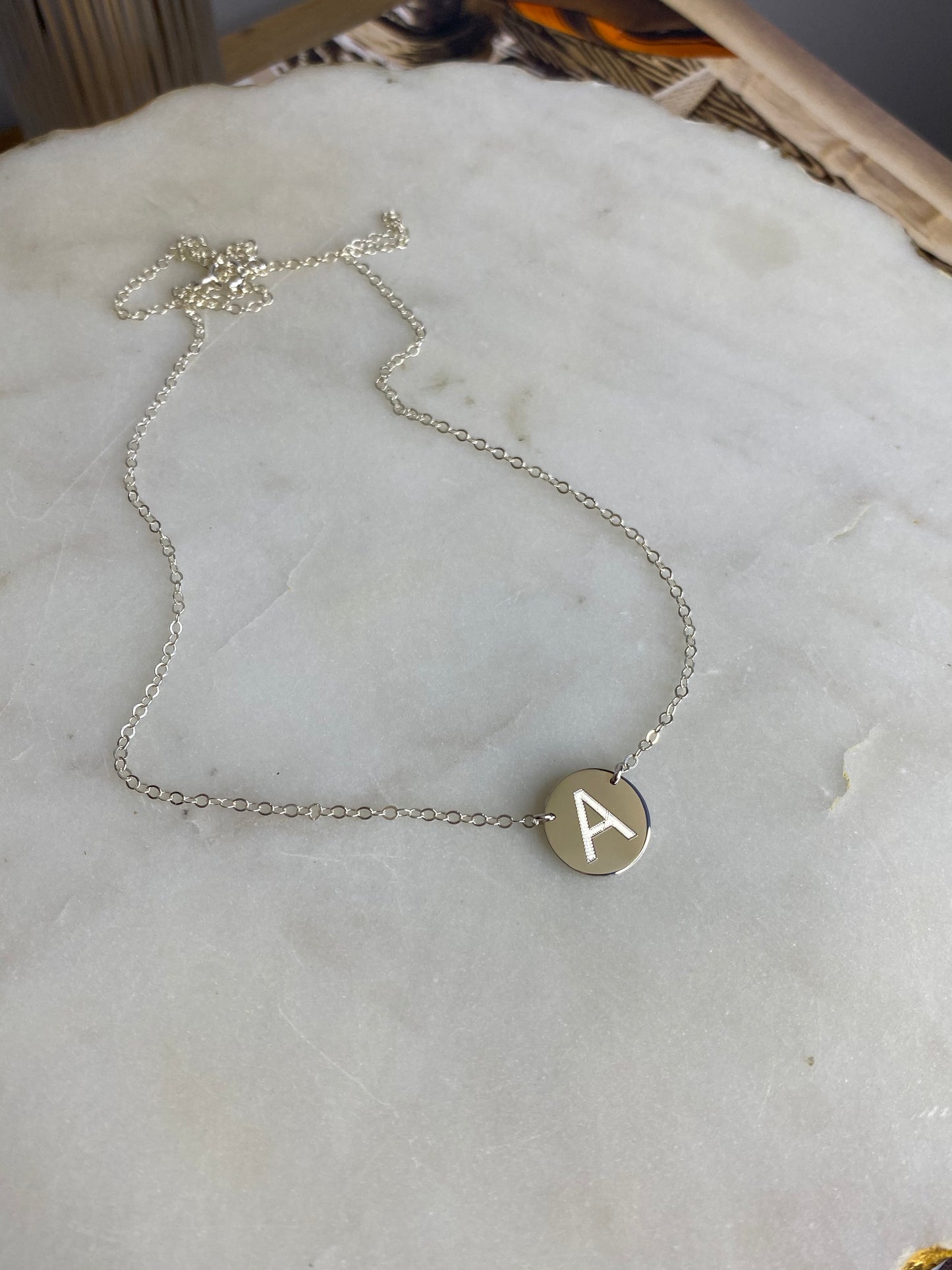 EngravRound Disc Pendant Necklace | Block Letter Initial Monogram | Personalized Gold or Silver Jewelry