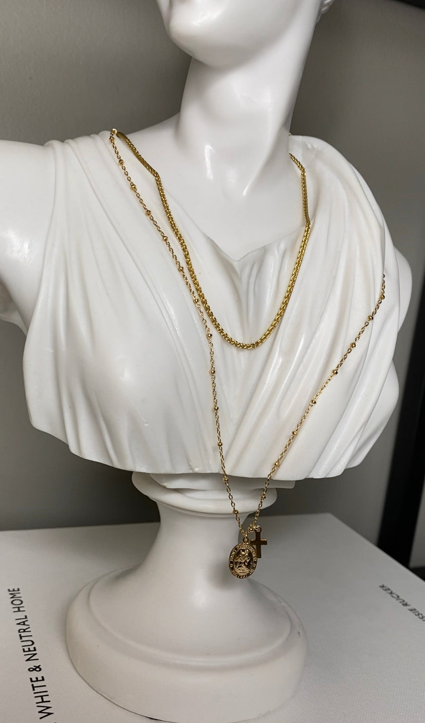 14K Gold Filled St. Christopher and Cross Charm Necklace | Meaningful Jewelry
