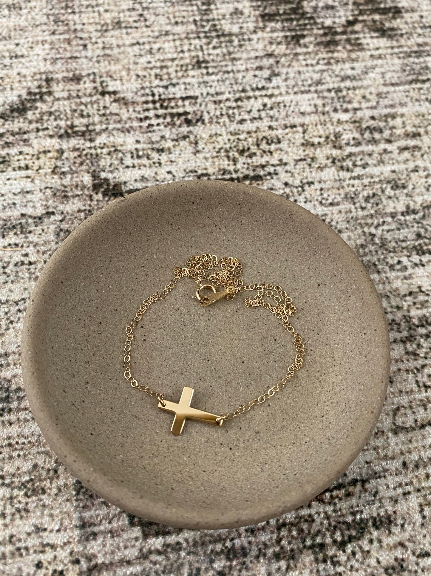 14K Gold Tiny Sideways Cross Necklace