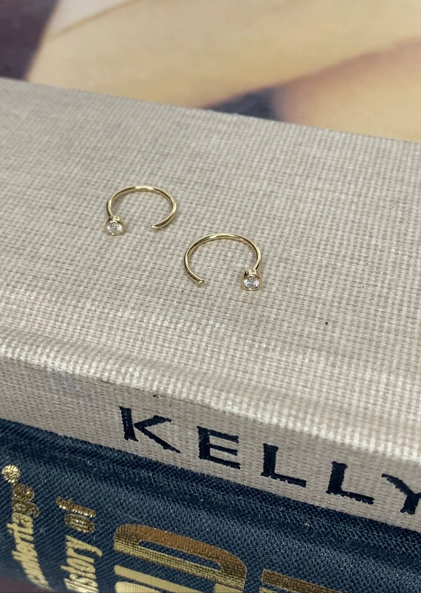 14K Diamond Threader Hoop Earring