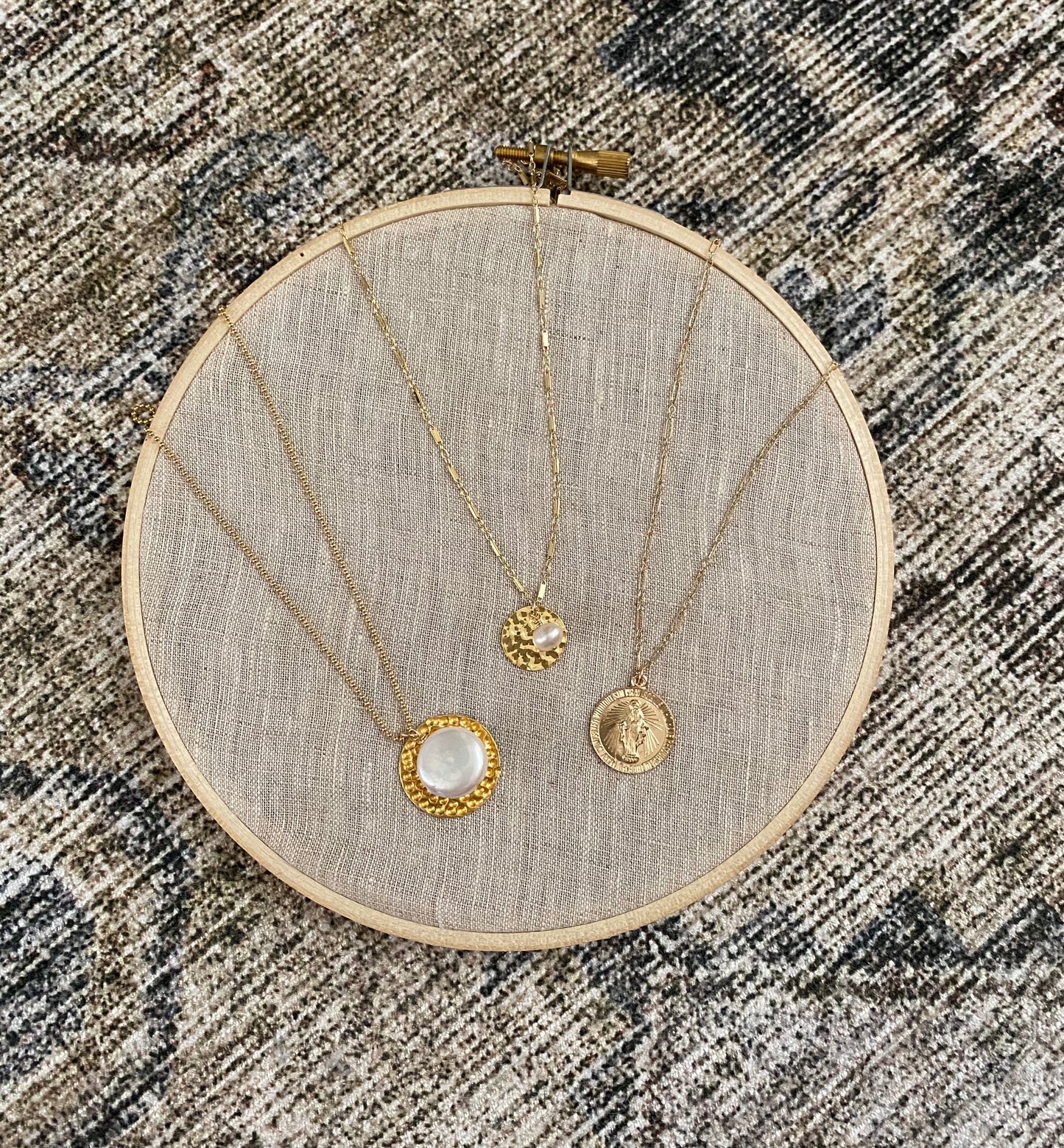 Coin Pearl & Hammered Disc Necklace