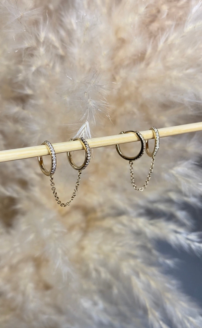 14K Diamond Huggie Chain Earrings