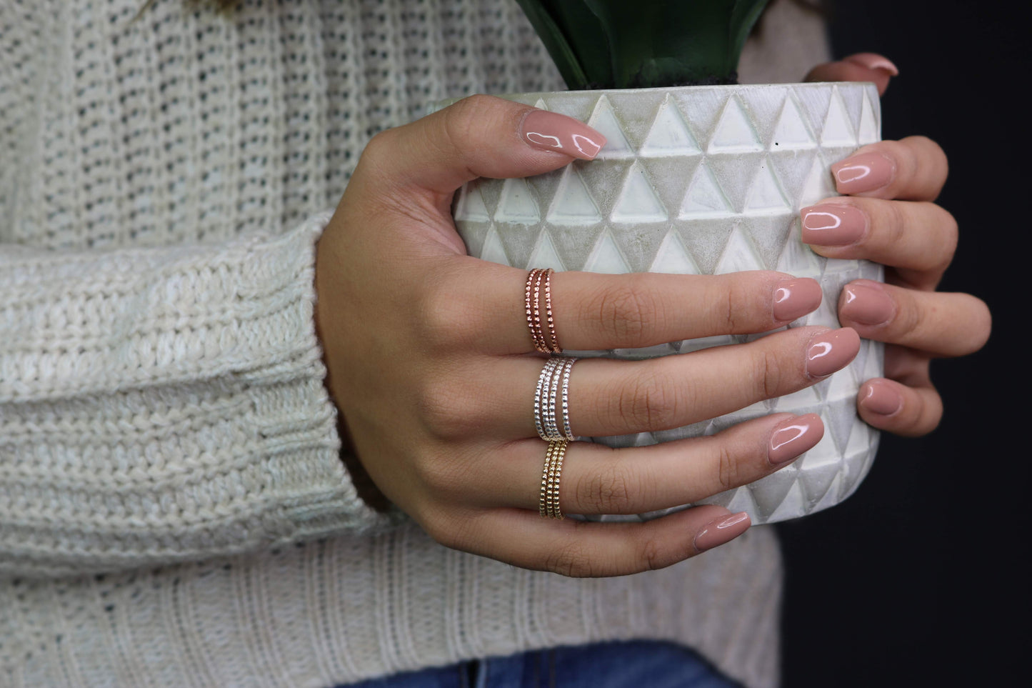 Beaded Band Stack Ring