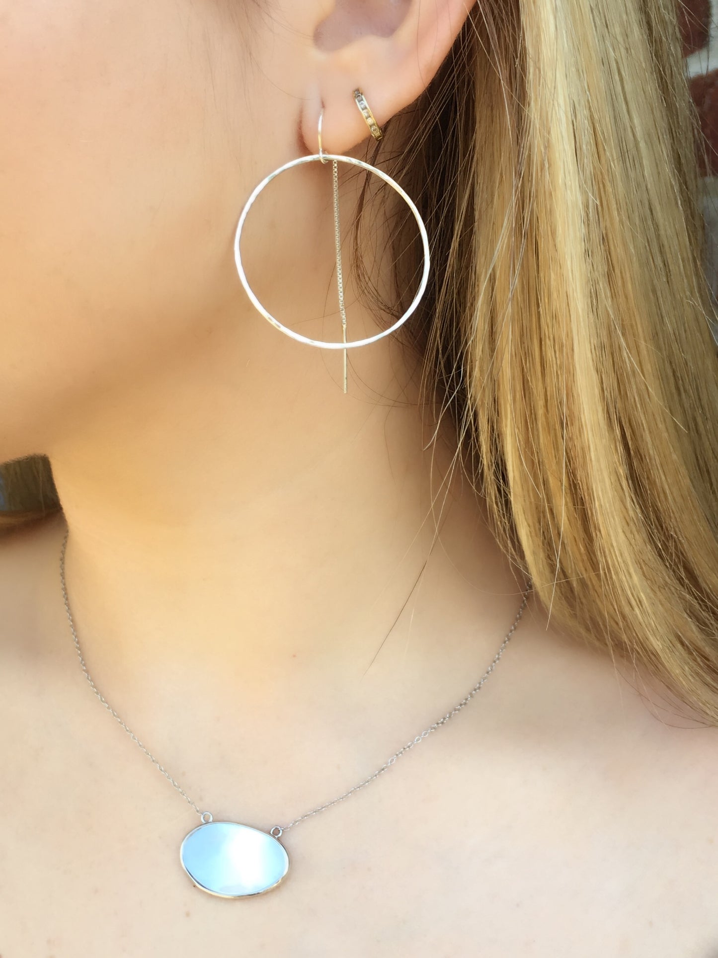 Textured Circle Hoop Threader Earrings