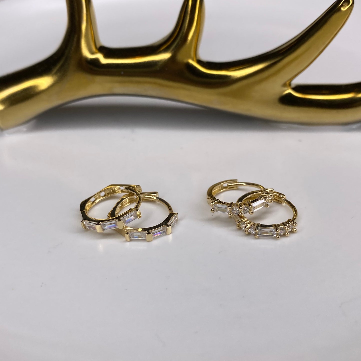 14K CZ Baguette Octagon Hoop Earrings