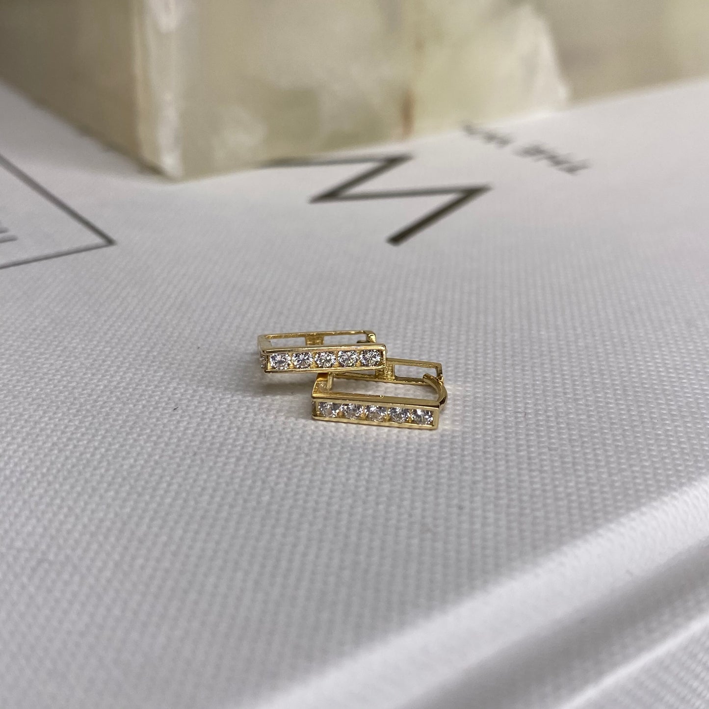14K Gold Square CZ Hoop Earrings | Modern Geometric Everyday Hoops