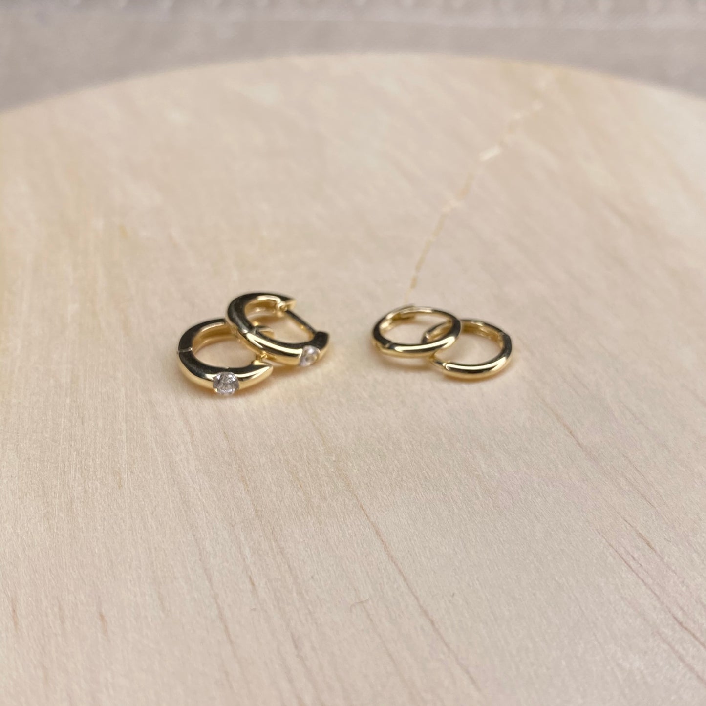 14K Gold Tiny Hoop Earrings with Single CZ | Click Lock Closure | Single or Pair