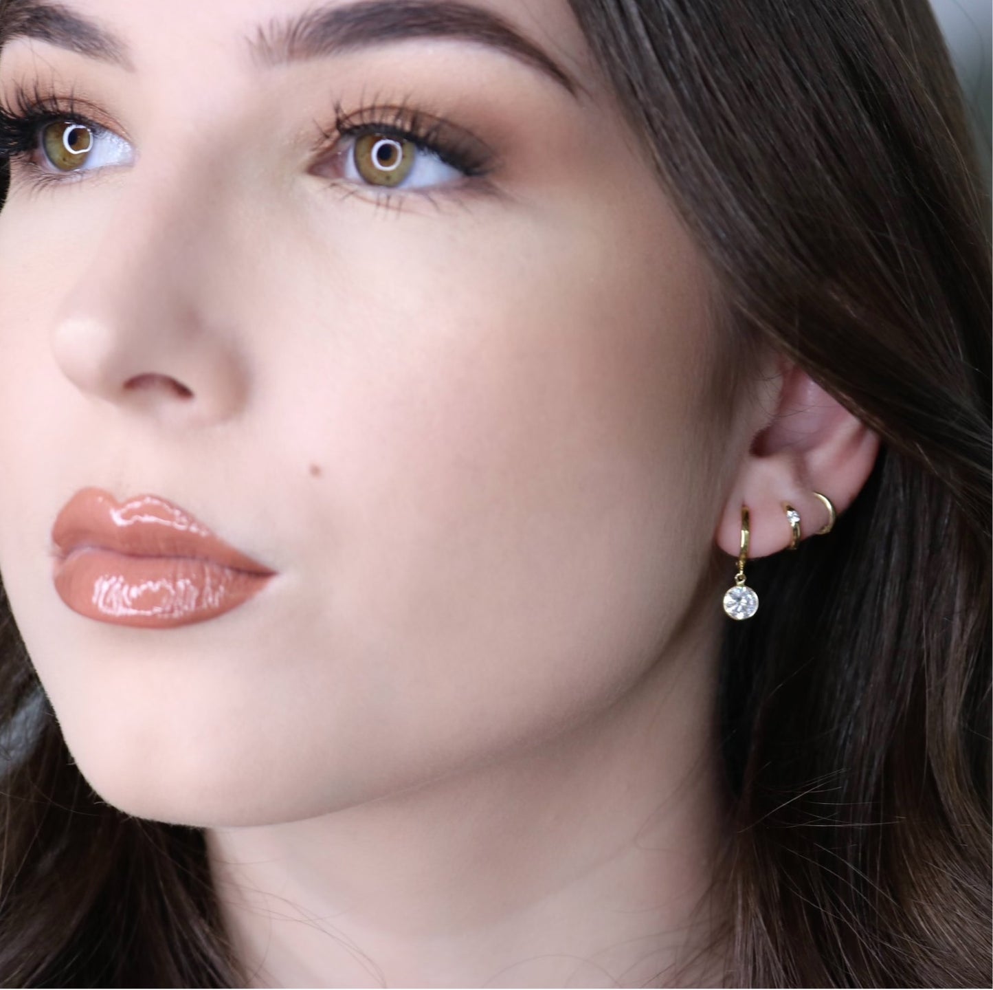 14K CZ Drop Hoops