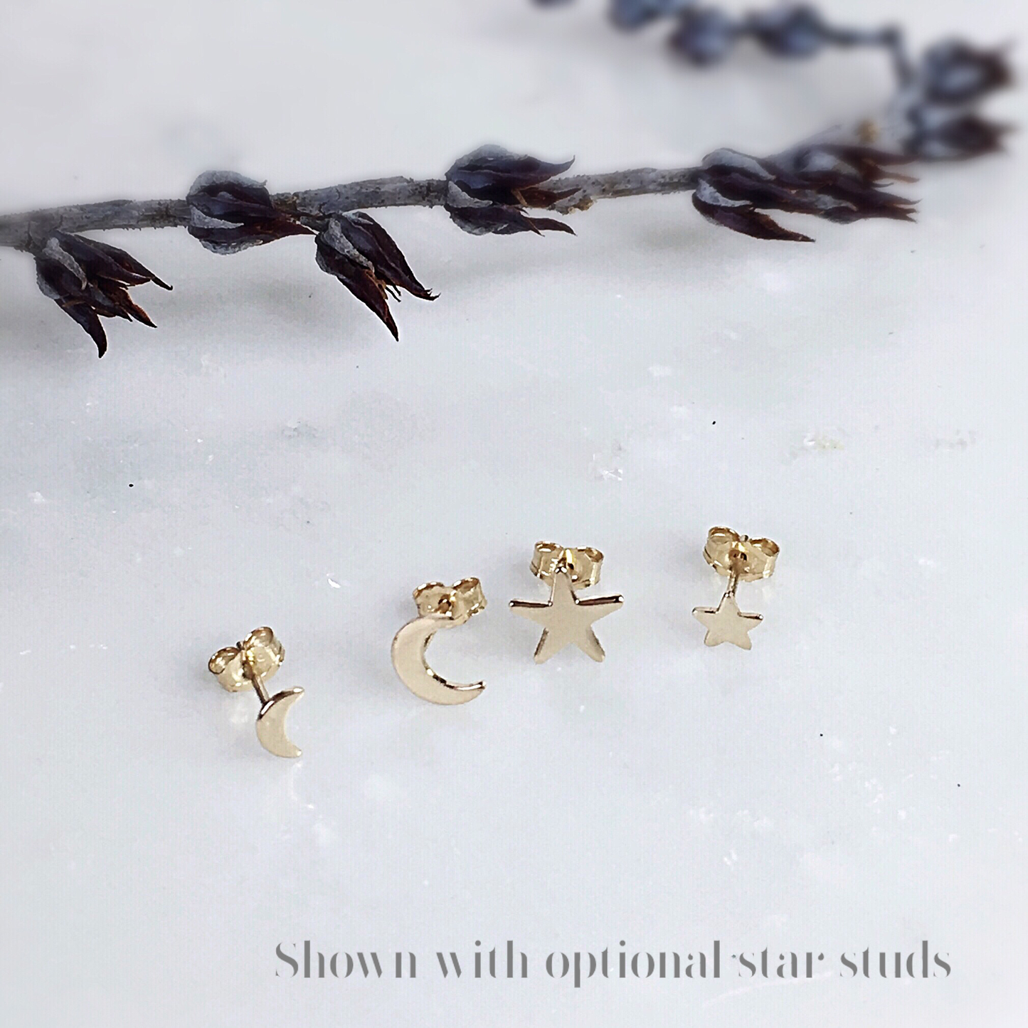 14K Gold Crescent Moon Stud Earrings | Celestial Fine Jewelry