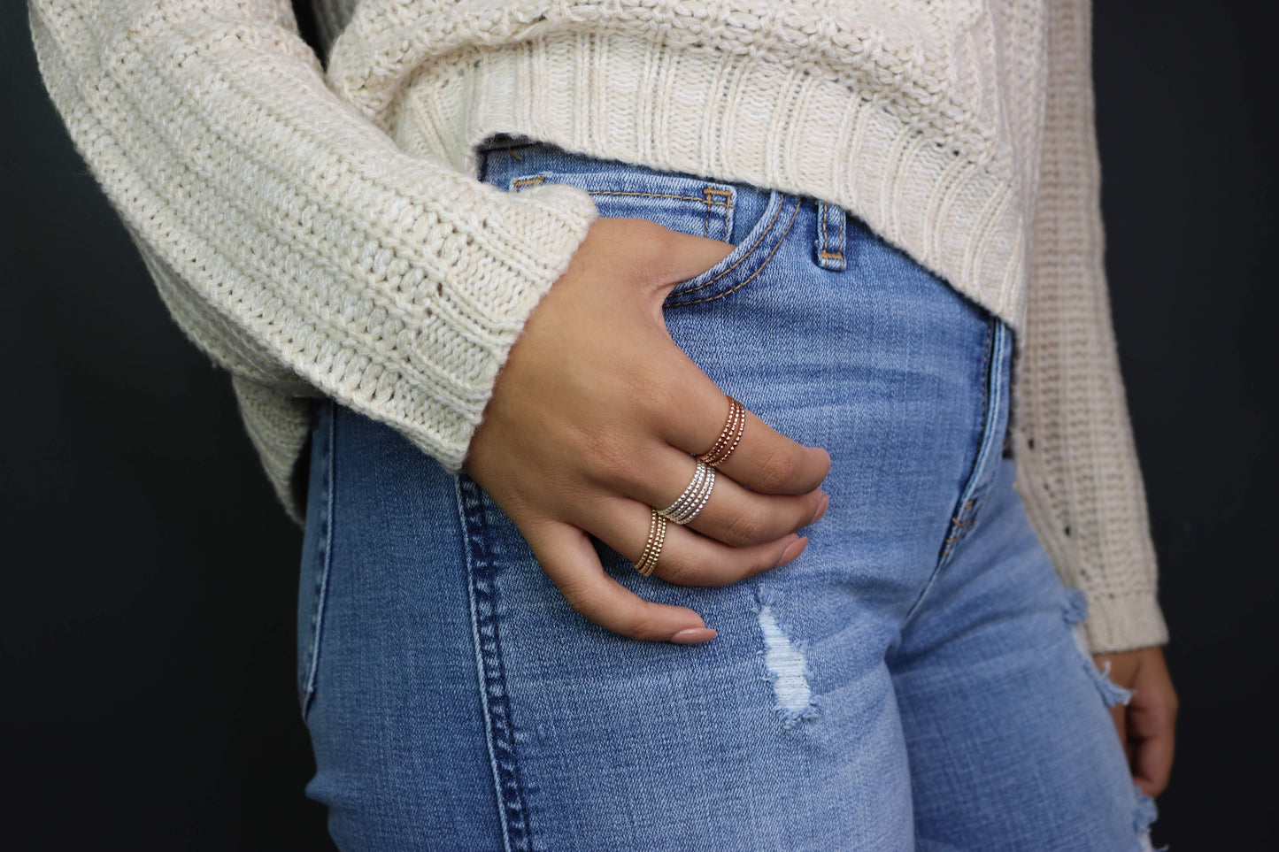 Beaded Band Stack Ring