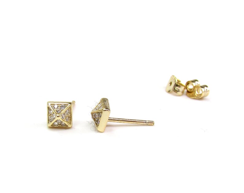 Tiny CZ Pyramid Stud Earrings