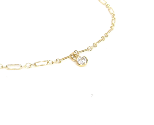 CZ Drop Anklet on Textured 3+1 Chain | Dainty Chain Anklet