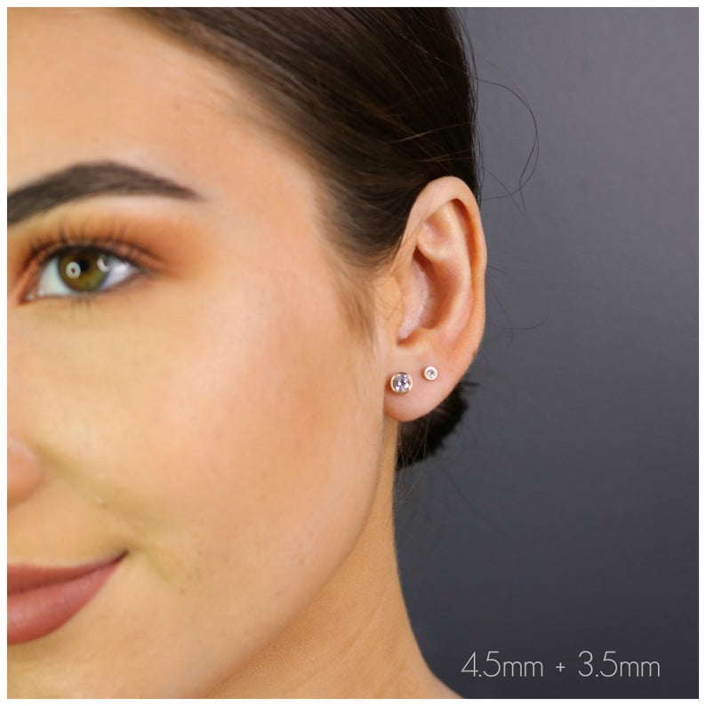 14K Bezel CZ Solitaire Studs