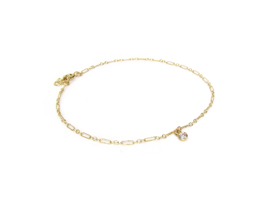 CZ Drop Anklet on Textured 3+1 Chain | Dainty Chain Anklet