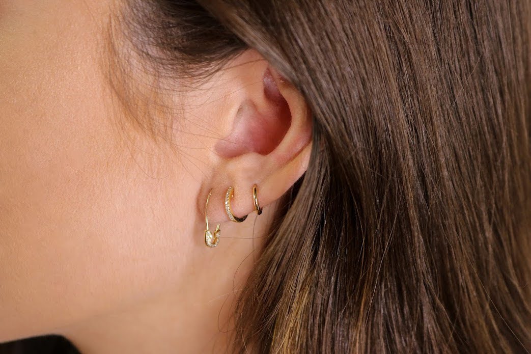 14k Diamond Safety Pin Earring • Single or Pair