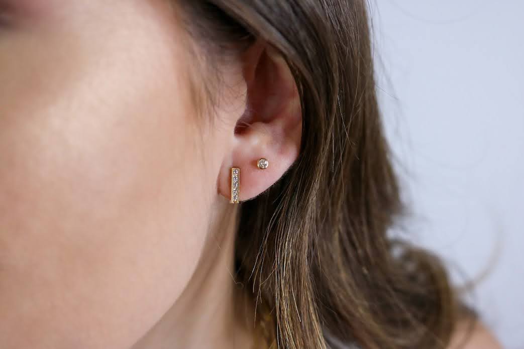 14K Gold Square CZ Hoop Earrings | Modern Geometric Everyday Hoops