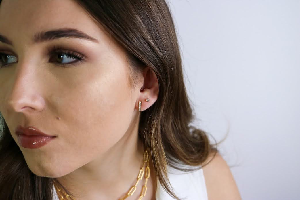 14K Gold Square CZ Hoop Earrings | Modern Geometric Everyday Hoops