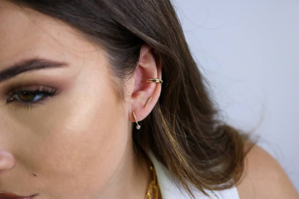 14K Diamond Drop Hoop Earring