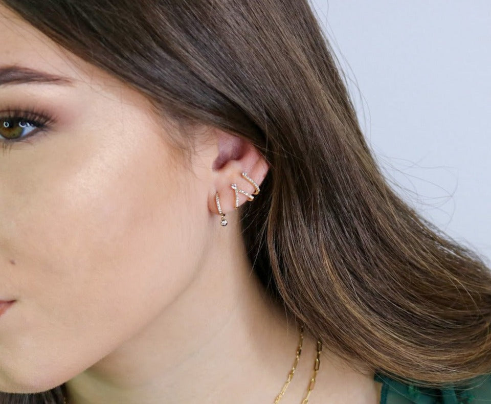 14K Diamond Double J Wrap Earring