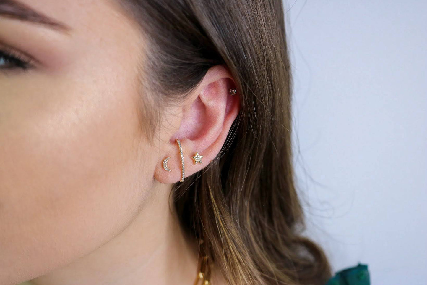 14K Diamond Moon + Star Studs