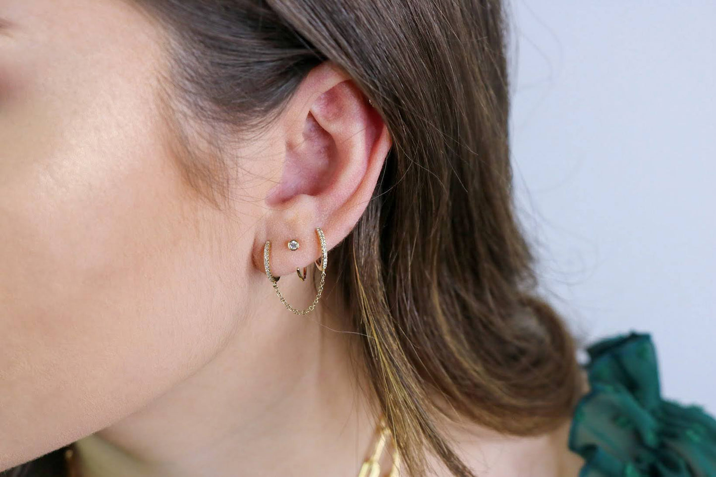 14K Diamond Huggie Chain Earrings