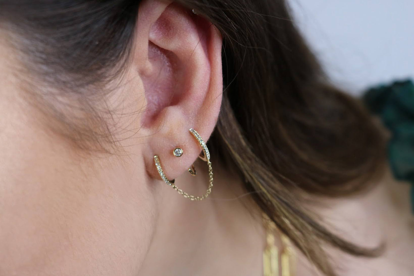 14K Diamond Huggie Chain Earrings