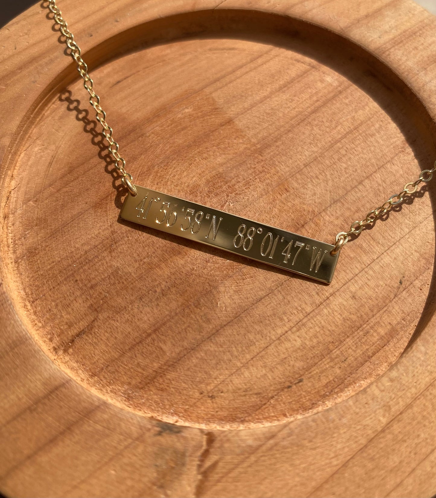 Coordinates Engraved Bar Necklace | Custom Location Necklace