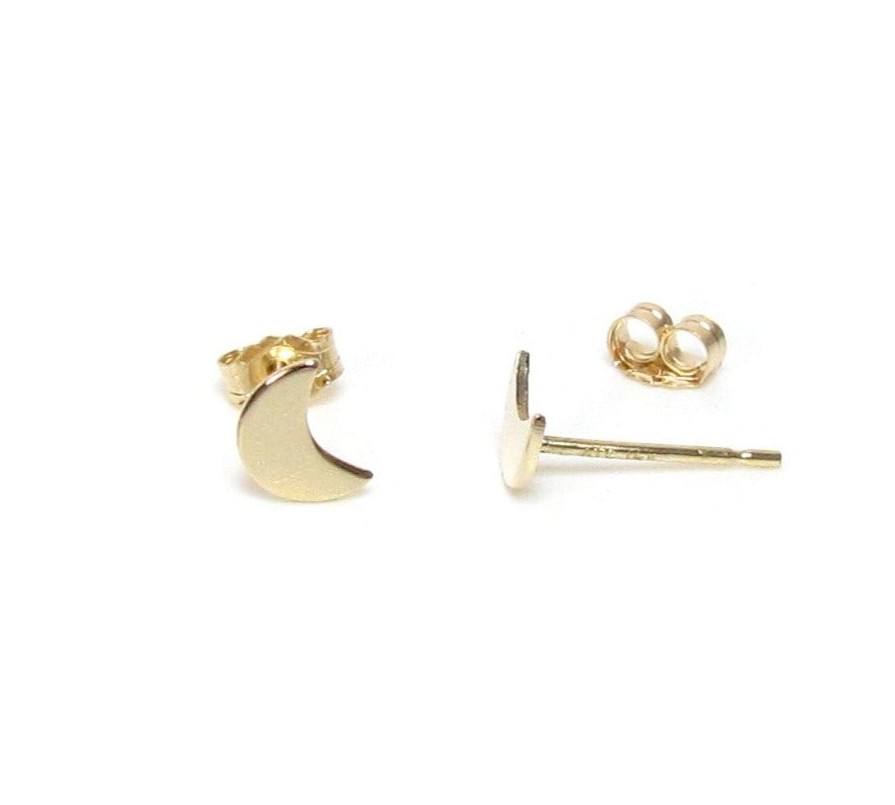 14K Gold Chubby Moon Stud Earrings | Celestial Design | Minimalist Jewelry
