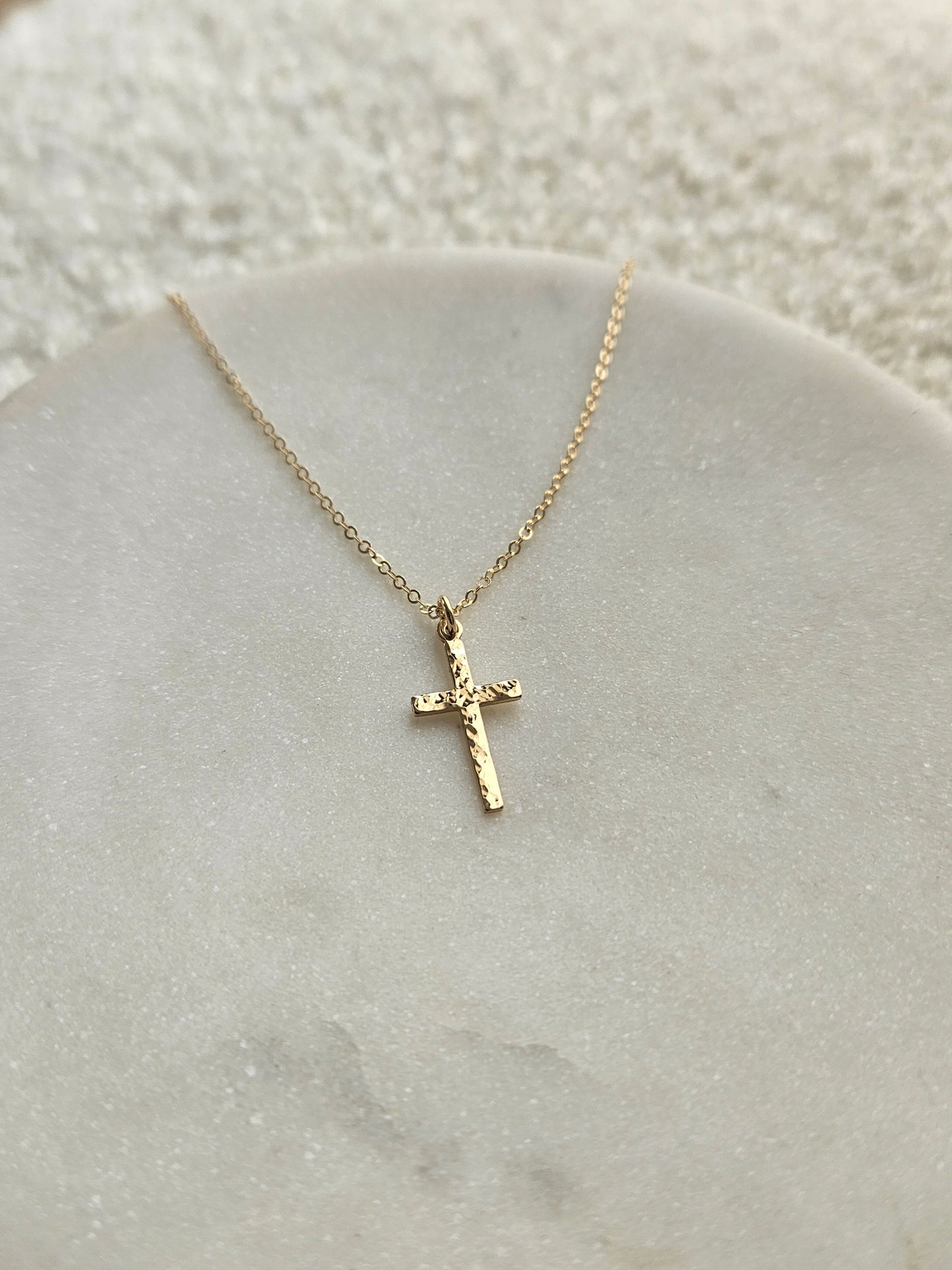Hammered Cross Necklace | Dainty Vertical Cross Pendant