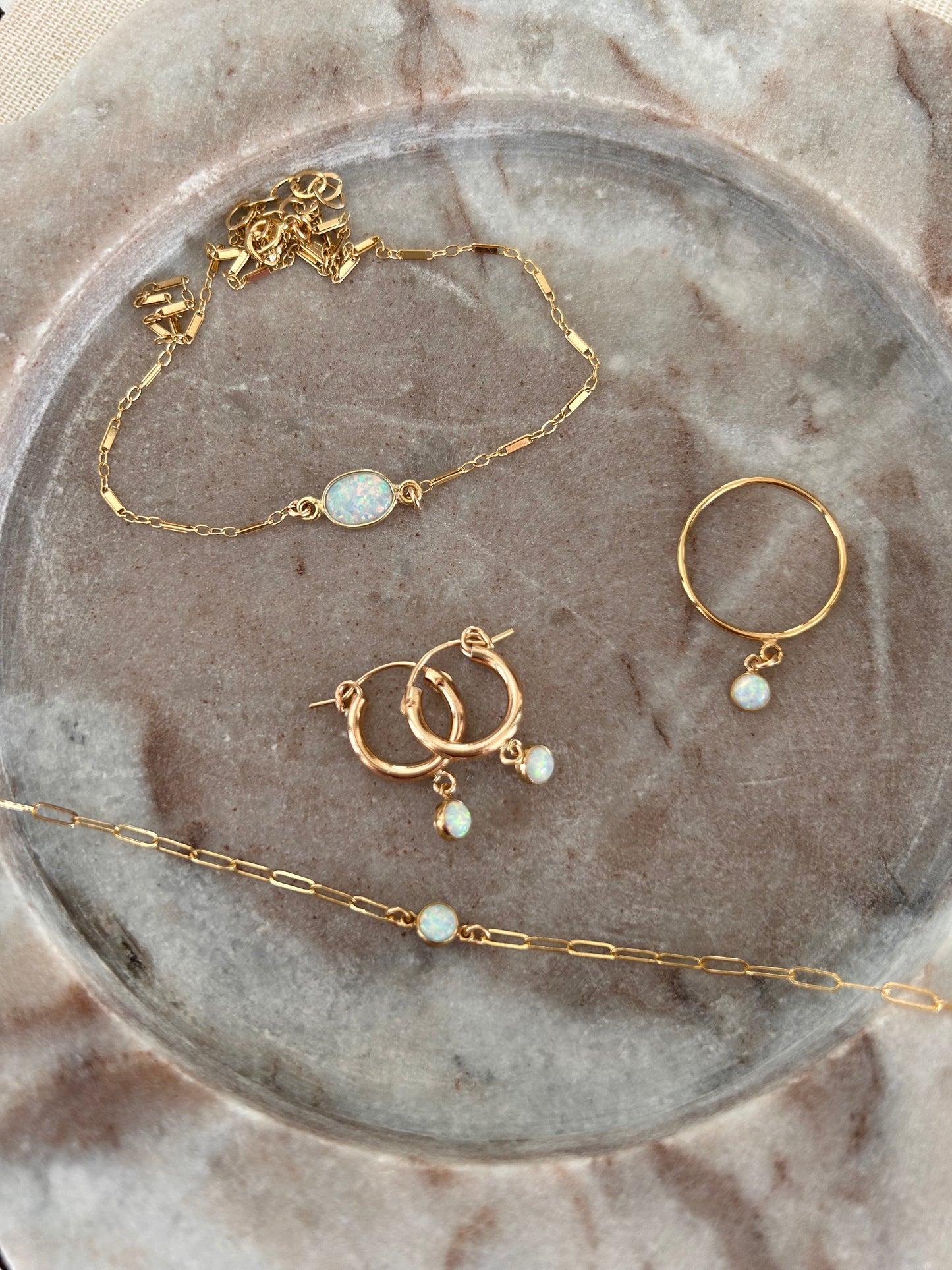 Opal Hoop Earrings | Bezel Set Created Opal Drop