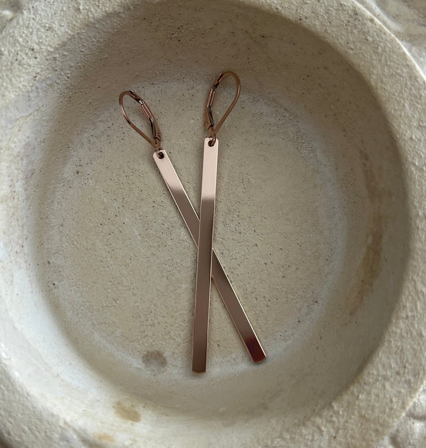 Minimal Bar Lever back Earrings | Long Drop Bar Earrings