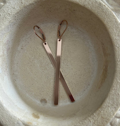 Minimal Bar Lever back Earrings | Long Drop Bar Earrings