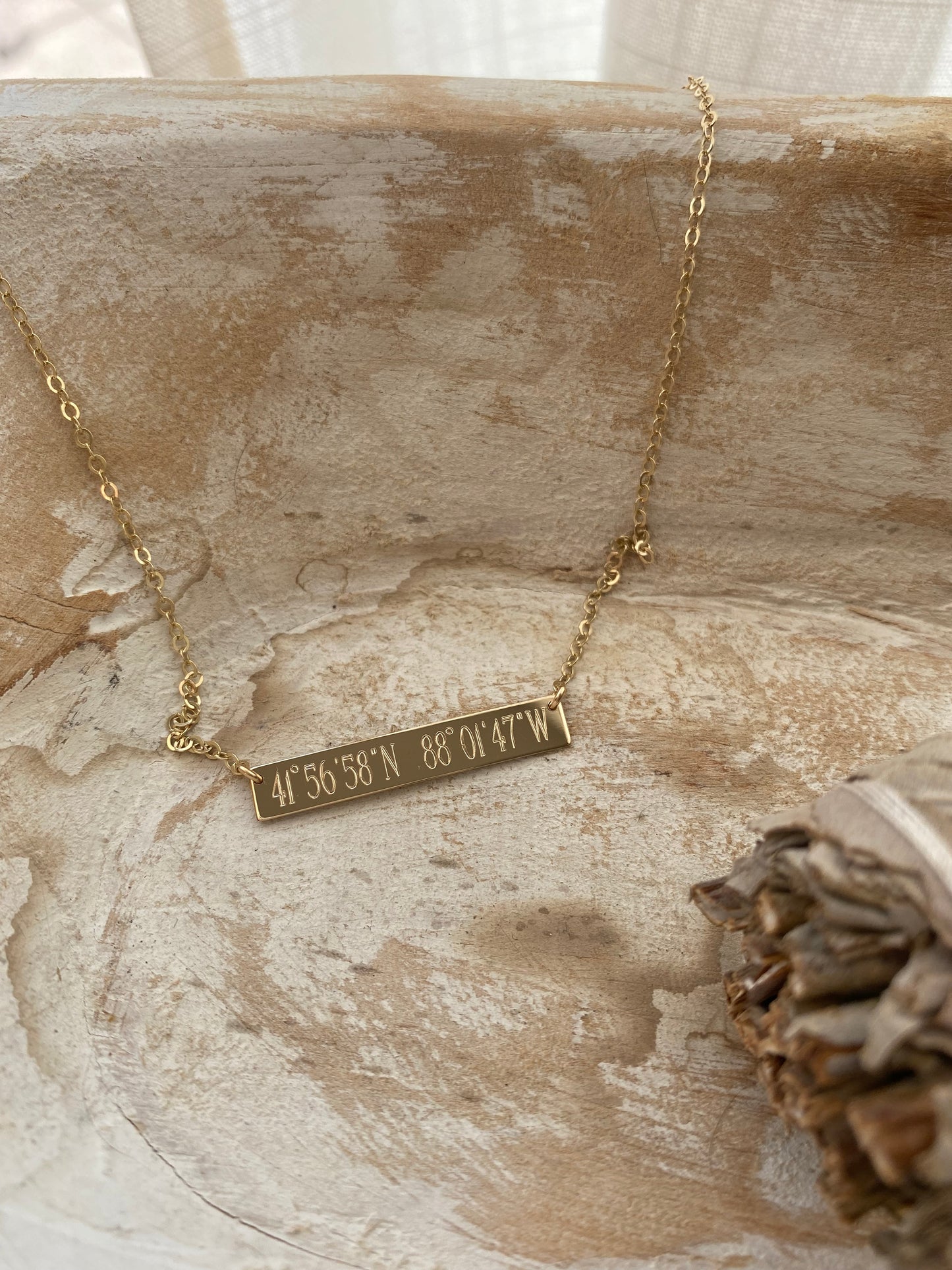 Coordinates Engraved Bar Necklace | Custom Location Necklace