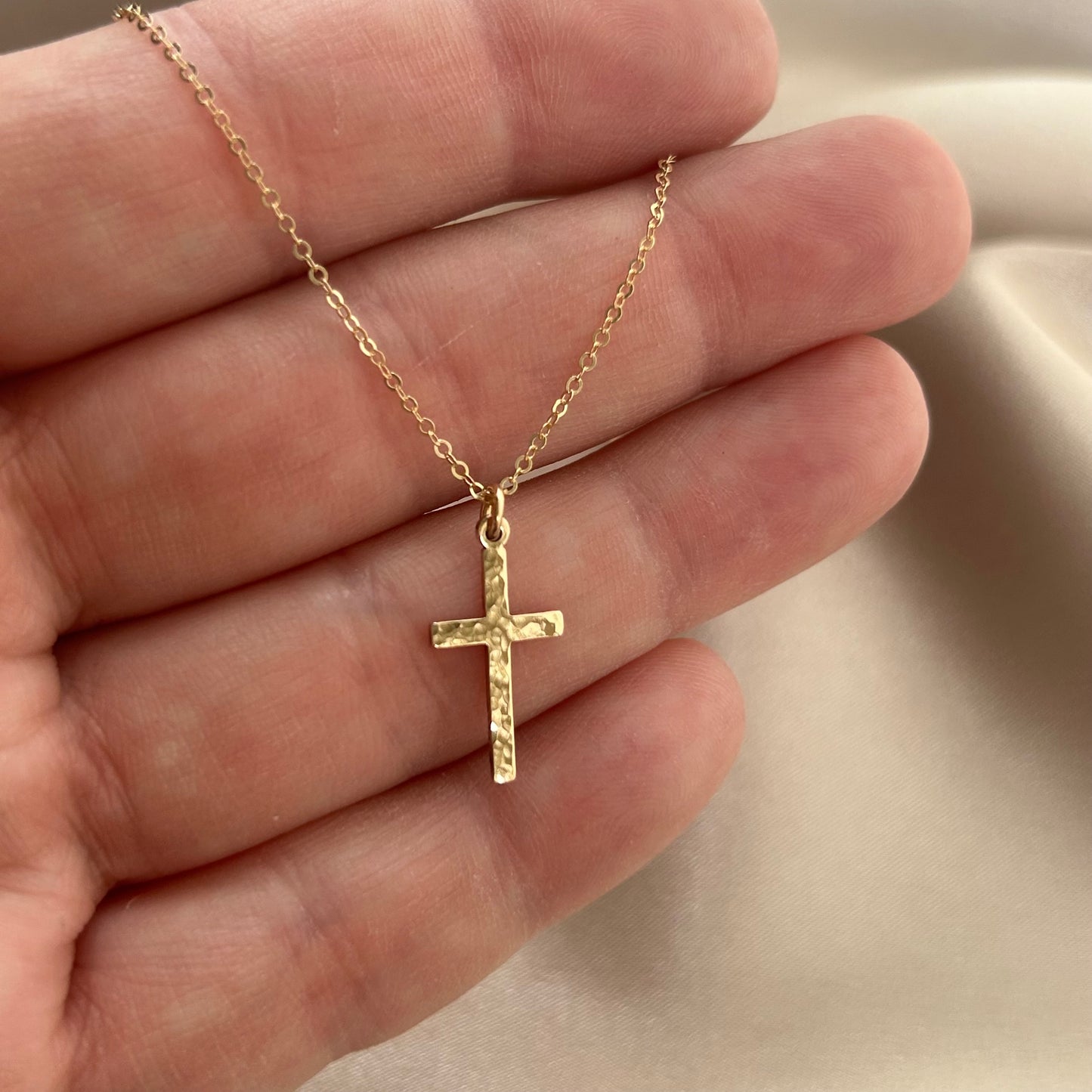 Hammered Cross Necklace | Dainty Vertical Cross Pendant