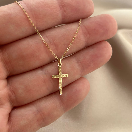 Hammered Cross Necklace | Dainty Vertical Cross Pendant