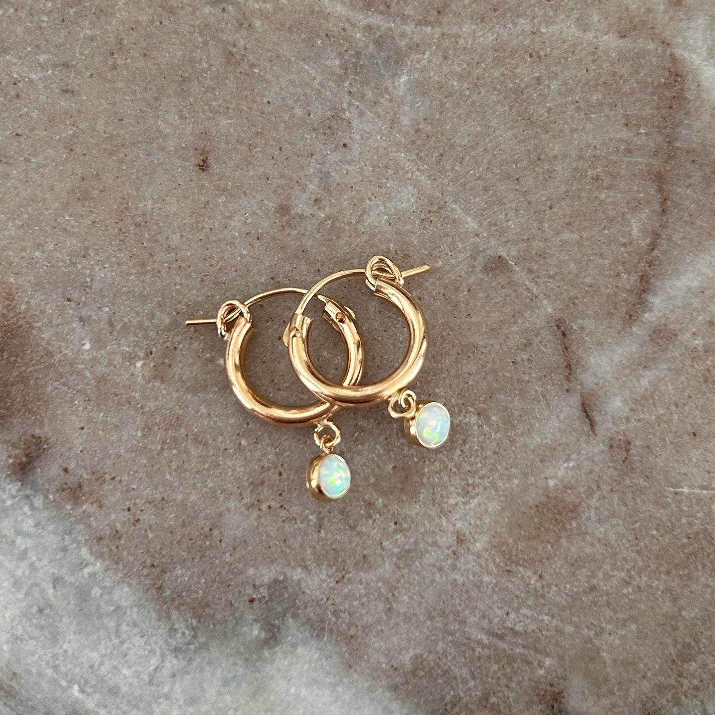 Opal Hoop Earrings | Bezel Set Created Opal Drop