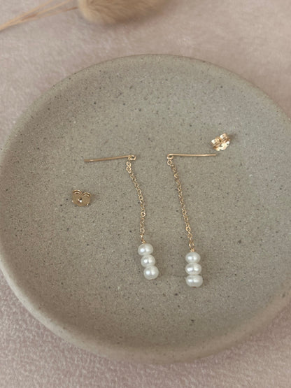Floating Chain Pearl Earrings | White or Mauve Beige Pearls | Gold Filled or Sterling Silver