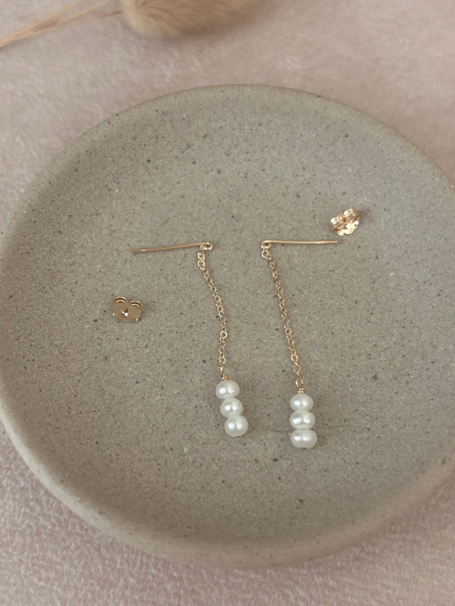 Floating Chain Pearl Earrings | White or Mauve Beige Pearls | Gold Filled or Sterling Silver