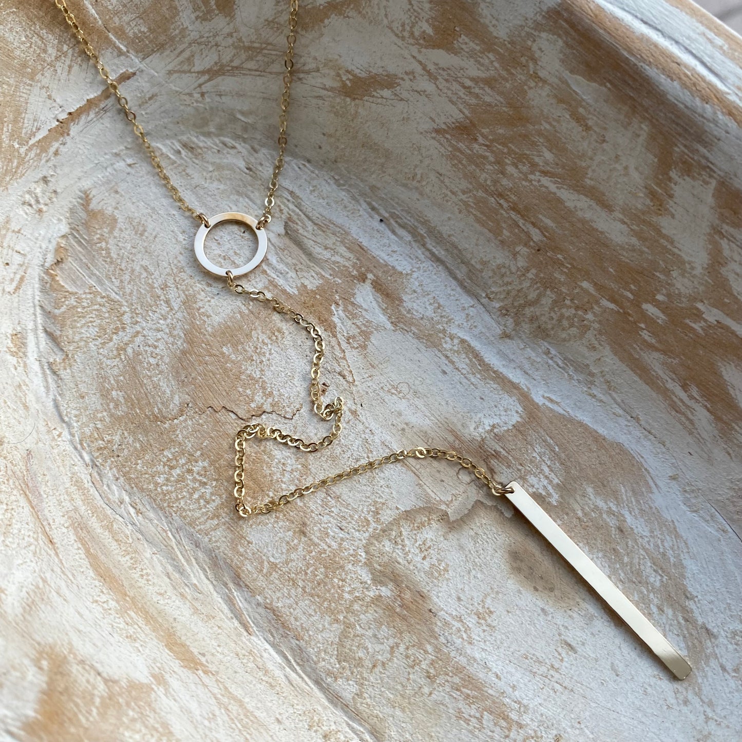 Circle and Bar Long Y Lariat Necklace | Minimalist Layering Jewelry