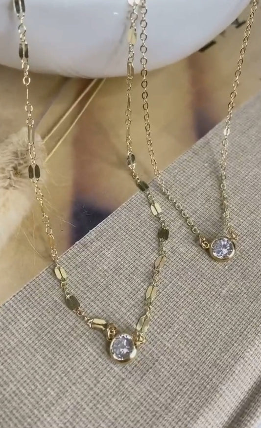 Bezel Set CZ Solitaire Necklace | Bold Sparkle on Dainty Gold Chain