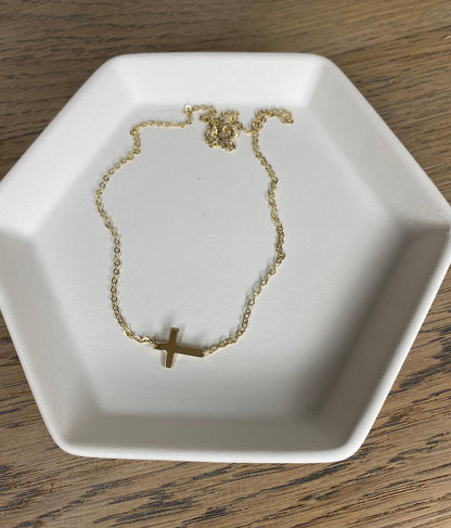 Tiny Sideways Cross Necklace | 3 Metal Finishes