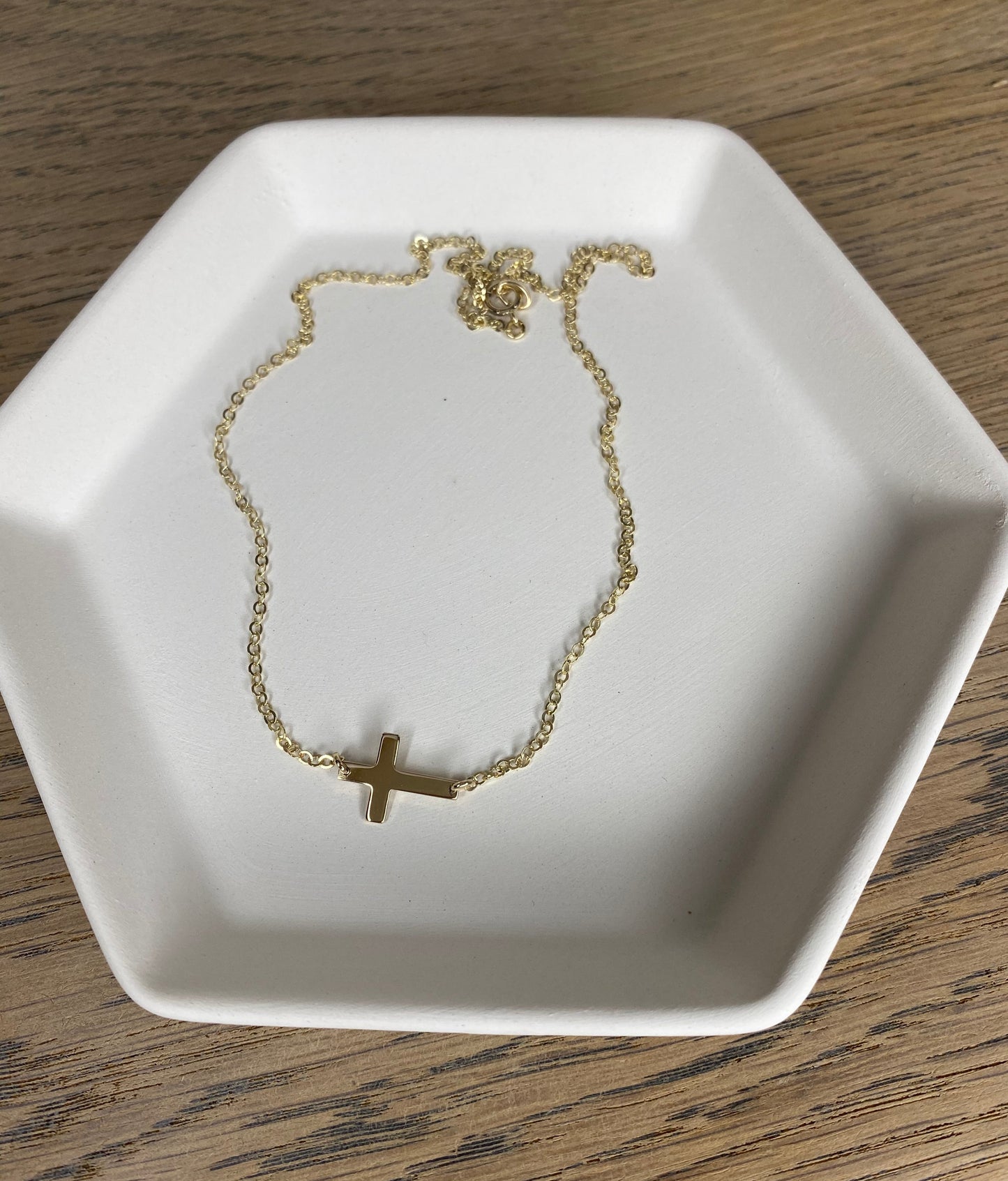Tiny Sideways Cross Necklace | 3 Metal Finishes