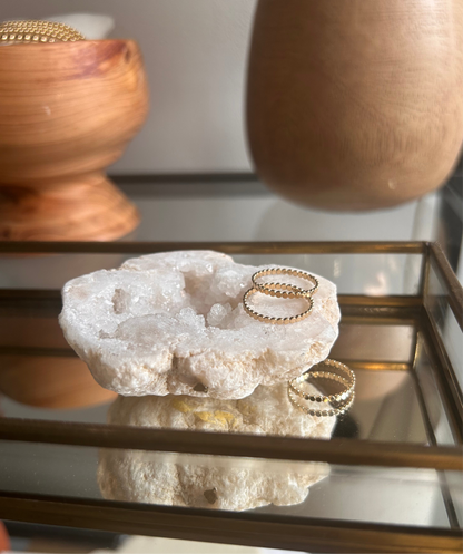 14K Gold Filled FLAT-Beaded Stack Ring |Dainty Layering Ring