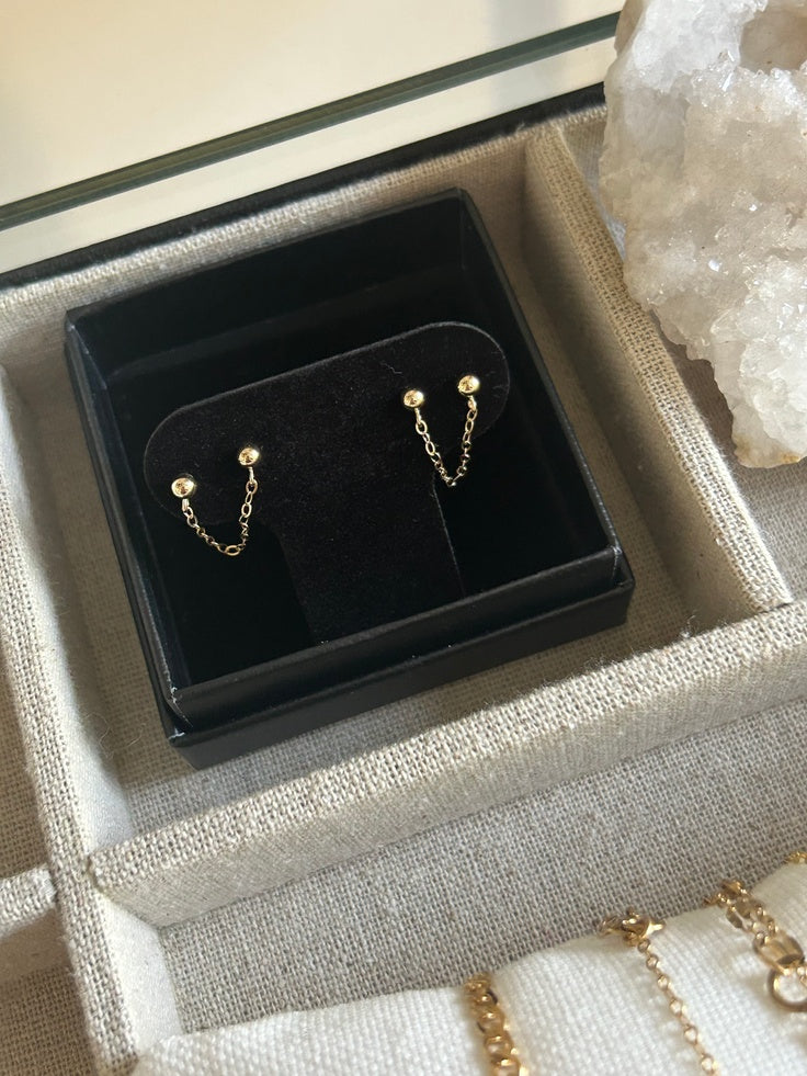 14K Double Ball Chain Handcuff Earrings | Chain Linked Stud Earrings