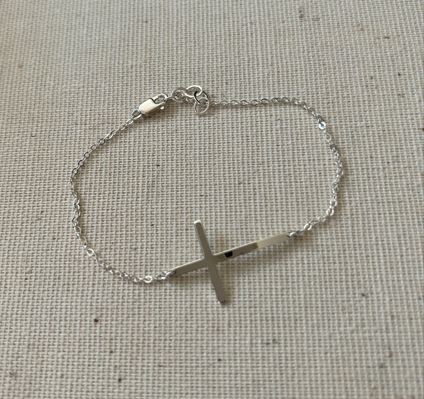 Skinny Sideways Cross Bracelet | Hammered or Polished