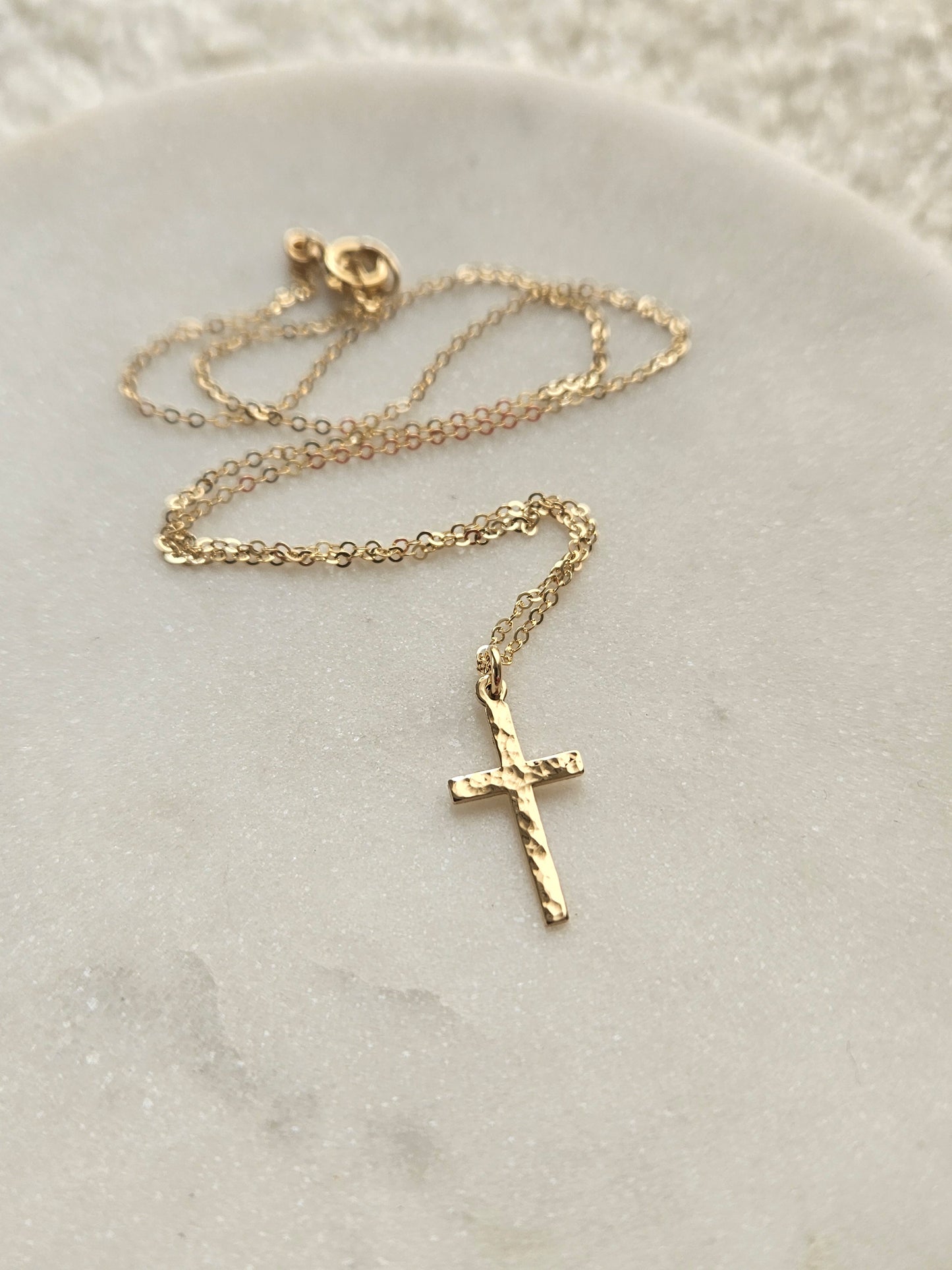 Hammered Cross Necklace | Dainty Vertical Cross Pendant
