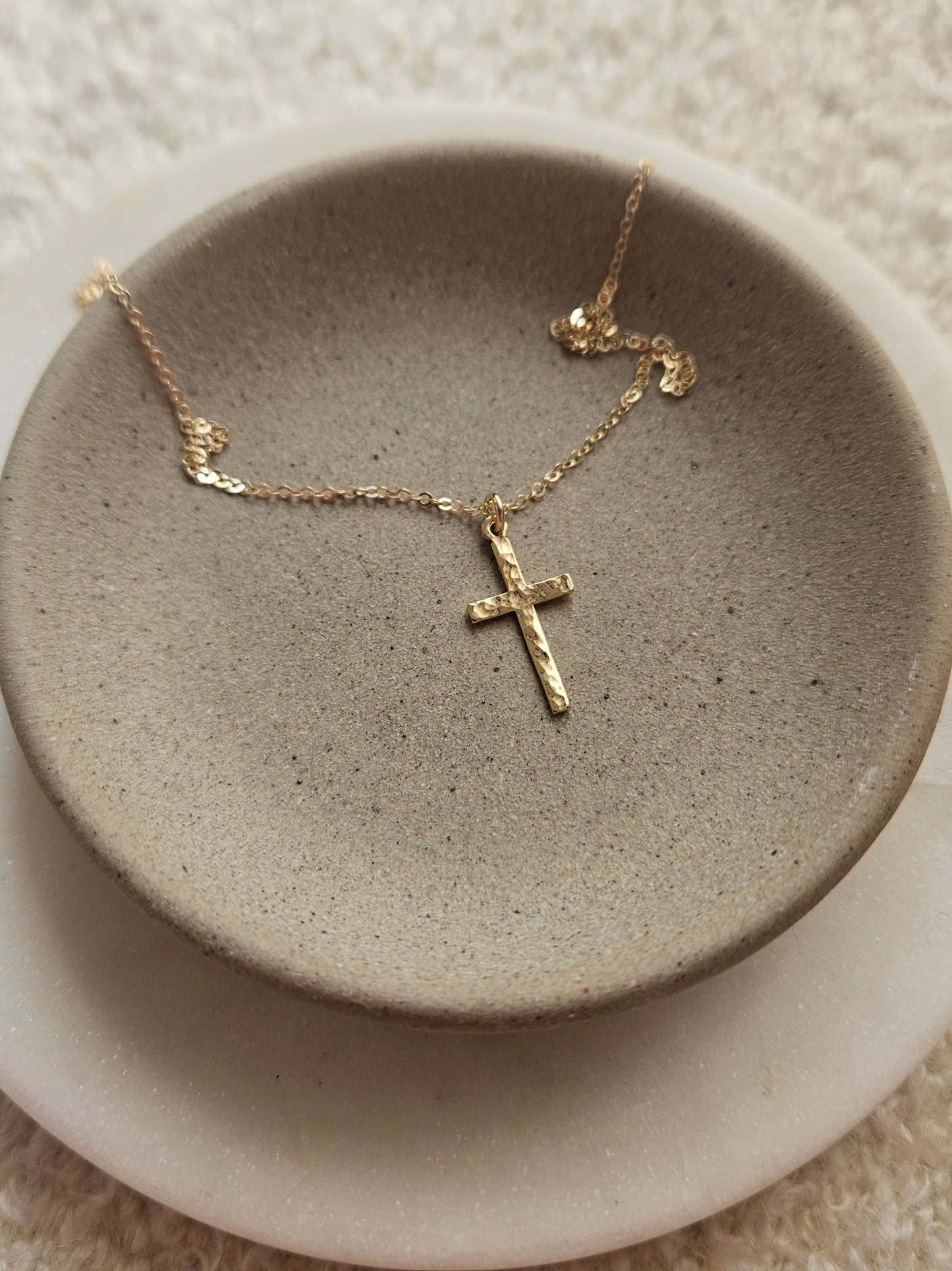Hammered Cross Necklace | Dainty Vertical Cross Pendant