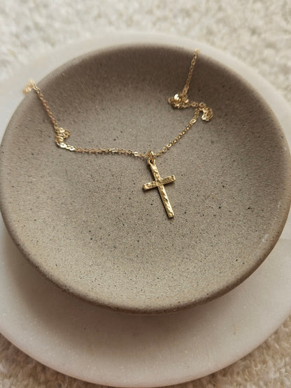 Hammered Cross Necklace | Dainty Vertical Cross Pendant