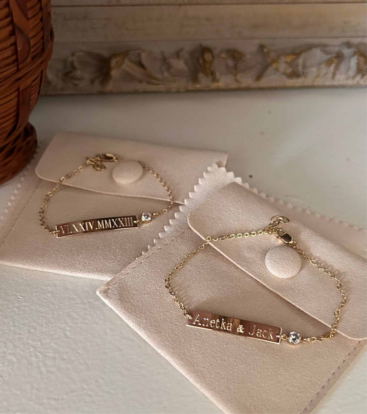 Engraved Bar Bracelet with CZ Accent | Personalized Bar Bracelet