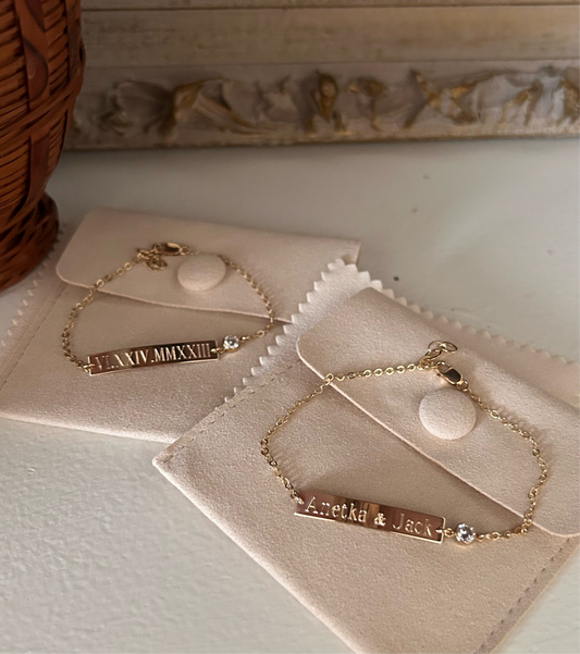 Engraved Bar Bracelet with CZ Accent